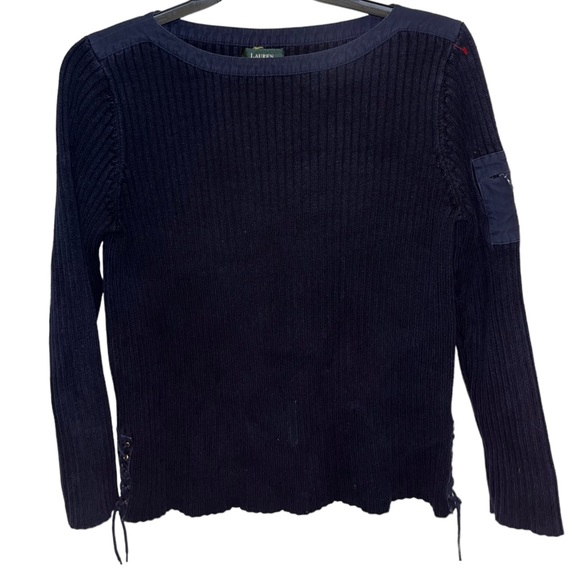 Polo Ralph Lauren Vintage Navy Nautical Sweater Anchor Pocket Boat Neck Sweater - Picture 2 of 5